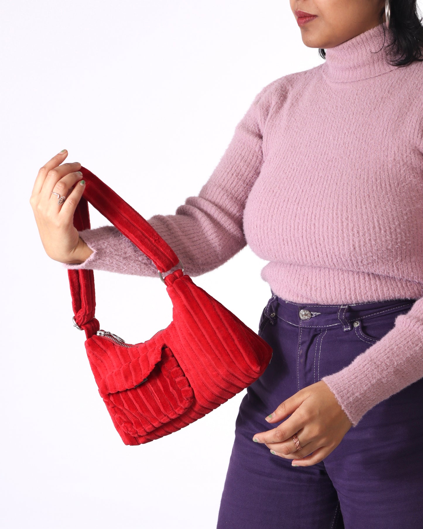 The Red Stripes Cloth Baguette Bag